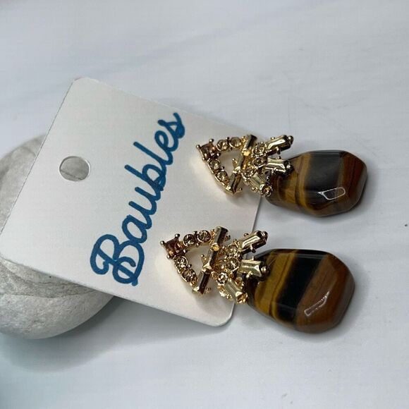 Baubles Gold Stone Tigers Eye Dangle Earring - Picture 3 of 6